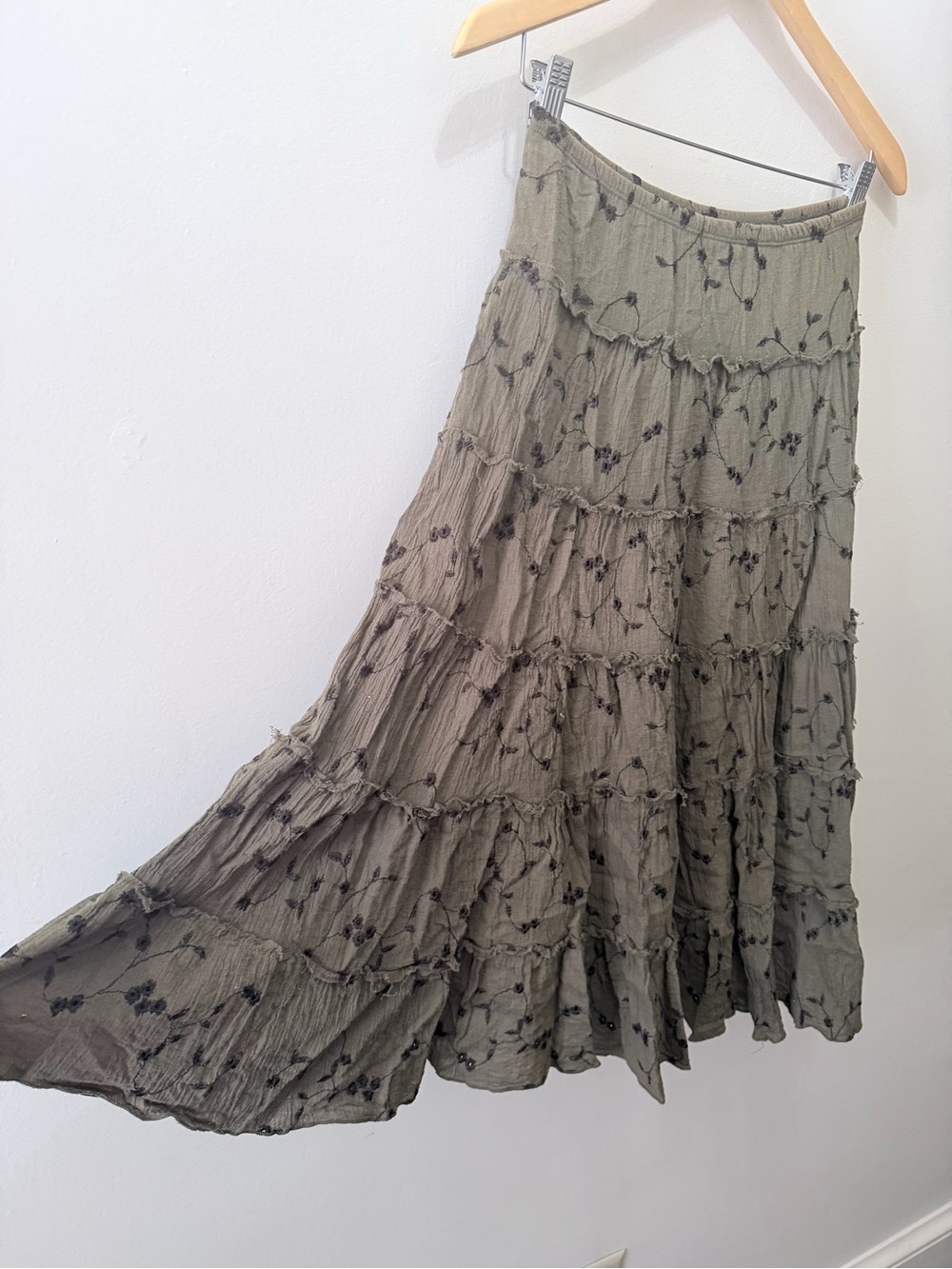 Vintage Wet Seal Tiered Floral Embroidered Midi Skirt Grunge Punk Whimsigoth S